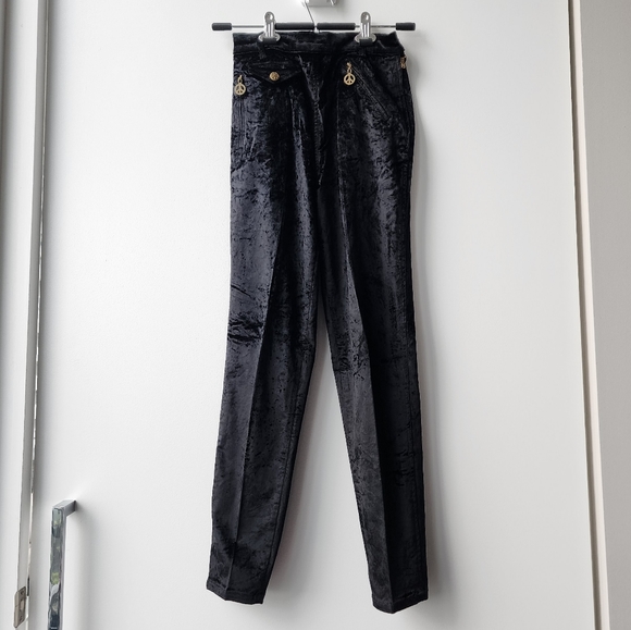 Vintage Moschino Jeans Crushed Velvet High Waisted Legging Trouser Pants - Picture 1 of 11